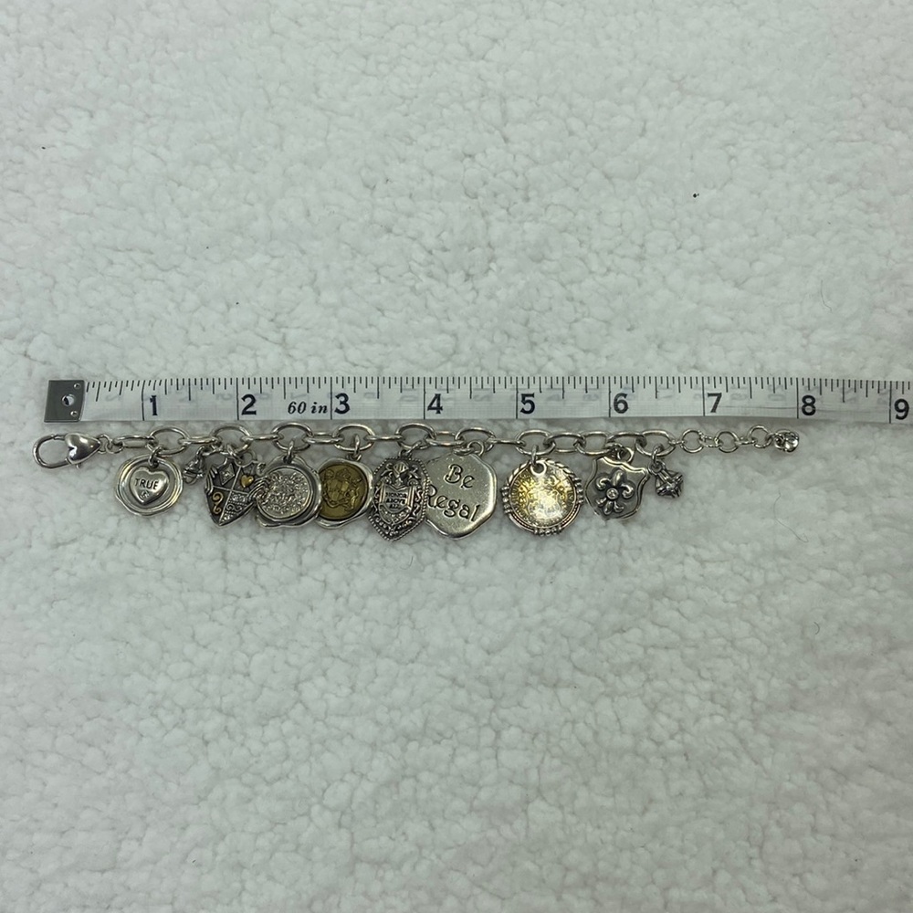 BRIGHTON DEVOTION TREASURE Fleur Cross Crystal silver Charm BRACELET